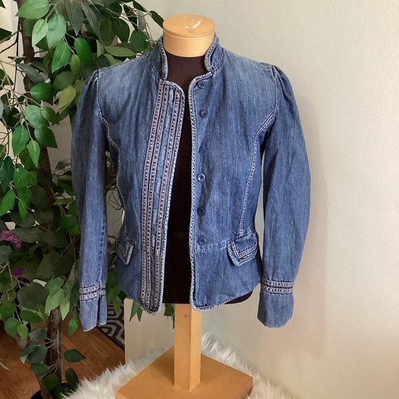 GAP Jackets & Blazers - Gap Woman’s size 8 Jean Jacket with crochet lace panel in the back front…